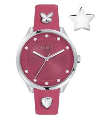 Furla Women's Pin Pink Dial Calfskin Leather Watch