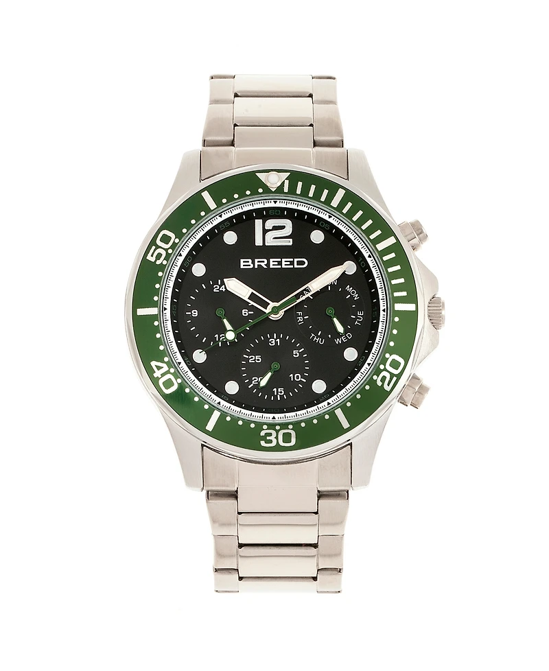 Breed Quartz Pegasus Green Face Multi-Function Silver Alloy Watch 46mm