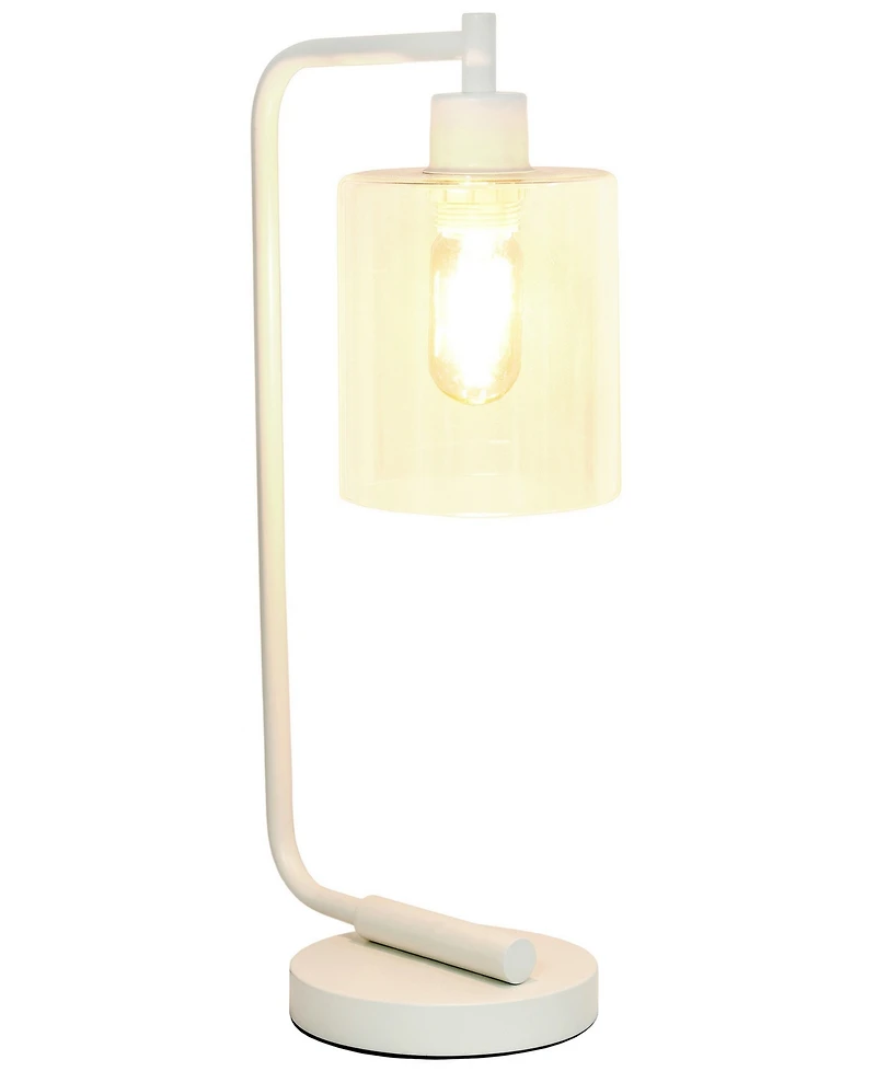 Simple Designs Bronson Antique Style Industrial Iron Lantern Desk Lamp with Glass Shade