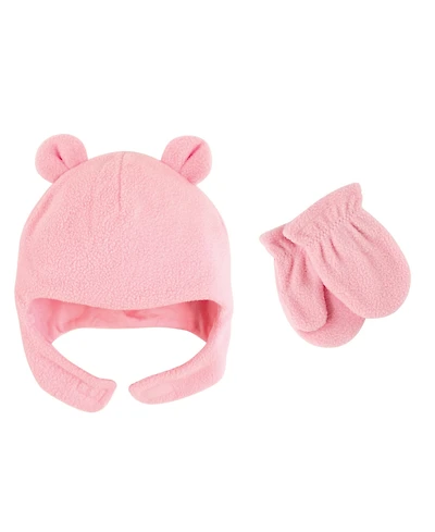 Luvable Friends Baby Girls Beary Cozy Hat and Mitten Set