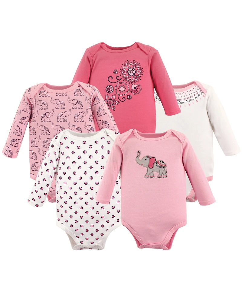 Hudson Baby Girls Soft Cotton Long-Sleeve Onesies (Five Count)