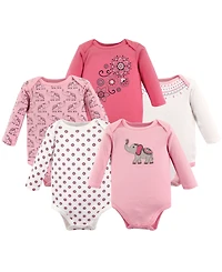 Hudson Baby Girls Soft Cotton Long-Sleeve Onesies (Five Count)