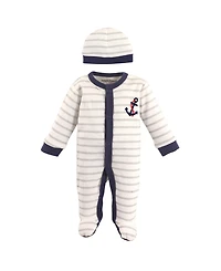 Luvable Friends Baby Boys Cotton Preemie Snap Sleep and Play and Cap 2pc Set, Anchor, Preemie