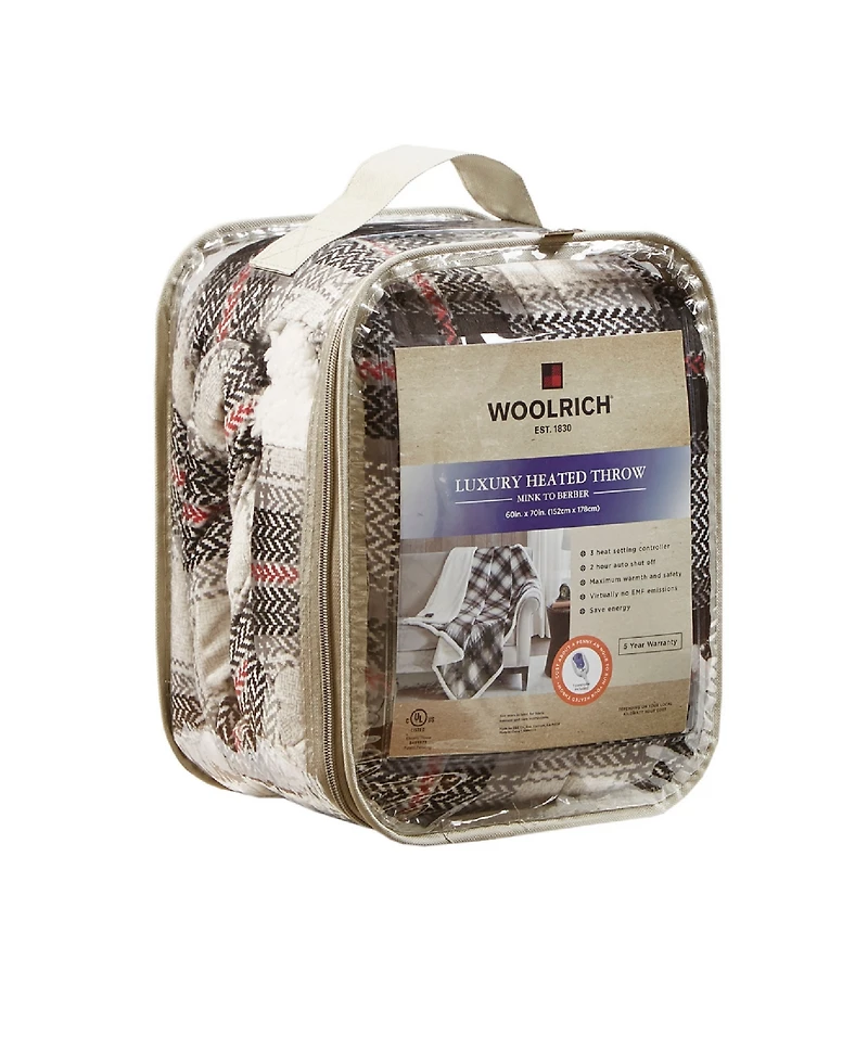 Woolrich Ridley Plaid Electric Faux-Mink to Berber Throw, 60" x 70"