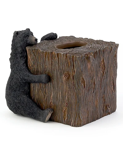 Avanti Black Playful Bears Lodge Resin Tissue Box Cover