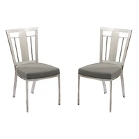 Cleo Contemporary Dining Chair In Gray and Stainless Steel - Set of 2