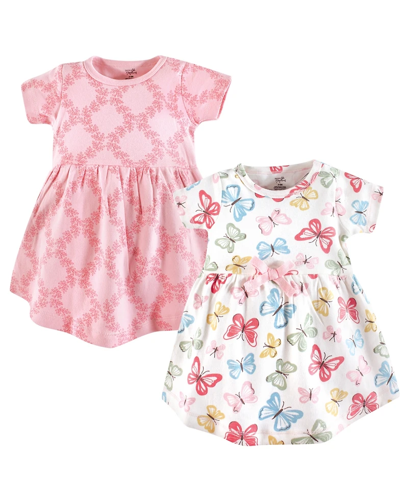 Touched by Nature Baby Girls Natural Cotton Dresses Featuring Both Short and Long Sleeves