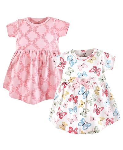 Touched by Nature Baby Girls Natural Cotton Dresses Featuring Both Short and Long Sleeves