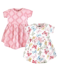 Touched by Nature Baby Girls Natural Cotton Dresses Featuring Both Short and Long Sleeves
