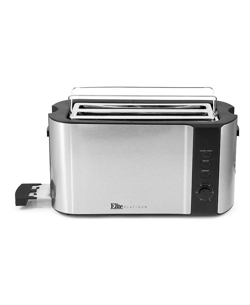 Elite Gourmet 4-Slice Long Slot Toaster, 6 Toast Settings, Slide Out Crumb Tray, Extra Wide 1.5" Slots for Bagels