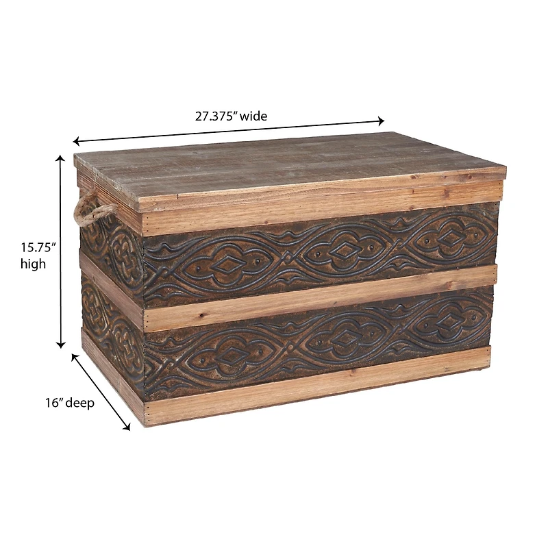 Household Essentials Metal Banded Wooden Storage Trunk