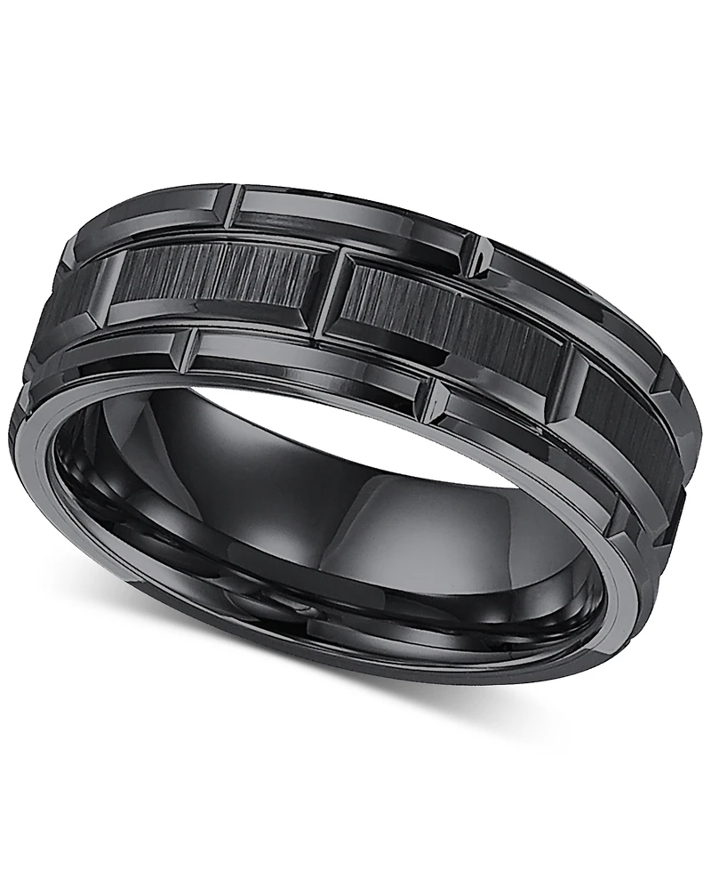 Triton Men's Ring, 8mm Wedding Band White or Black Tungsten