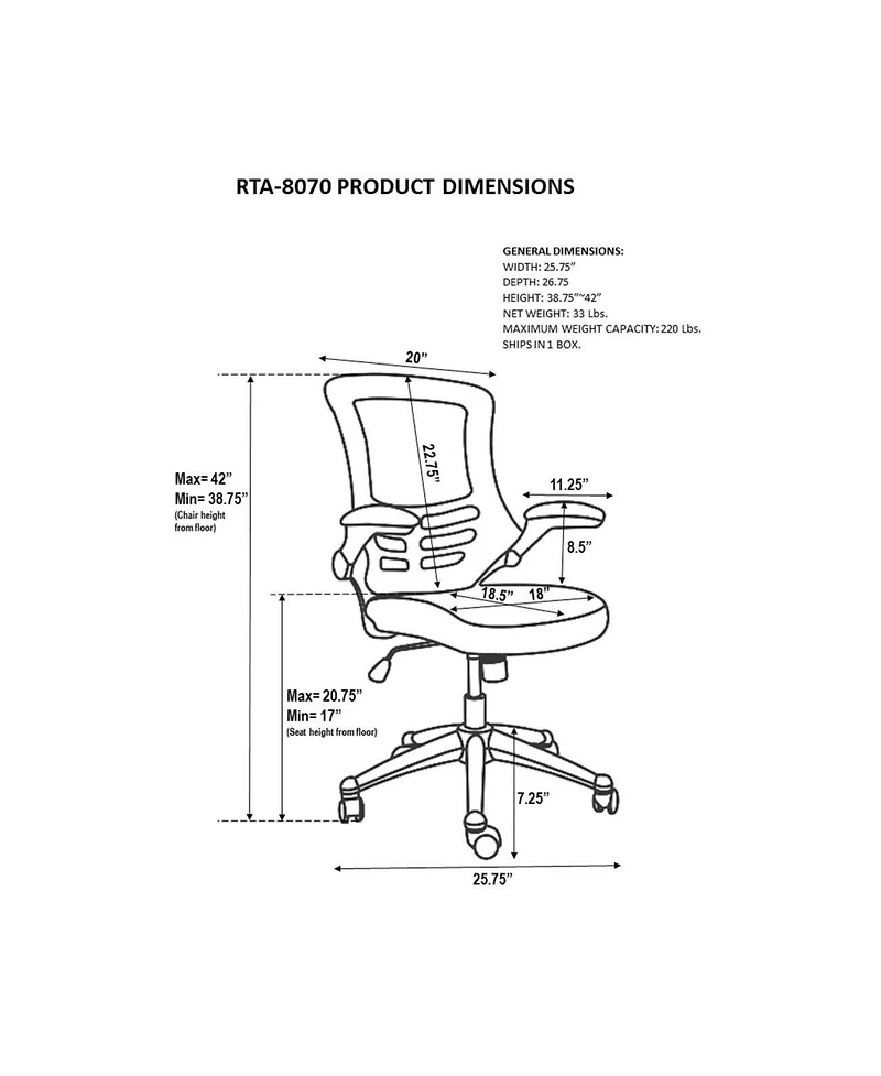 Techni Mobili Stylish Mid-Back Mesh Office Chair