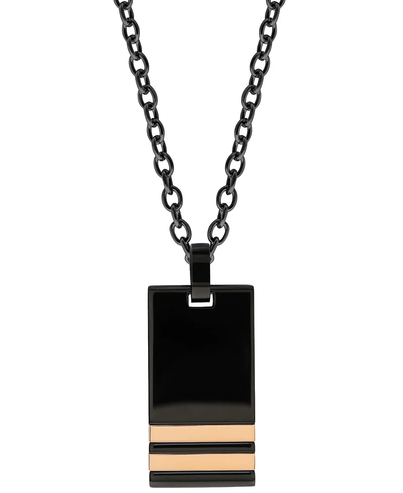 Sutton Stainless Steel Black Pendant Necklace With Double Rose Gold Stripe