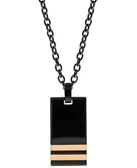 Sutton Stainless Steel Black Pendant Necklace With Double Rose Gold Stripe