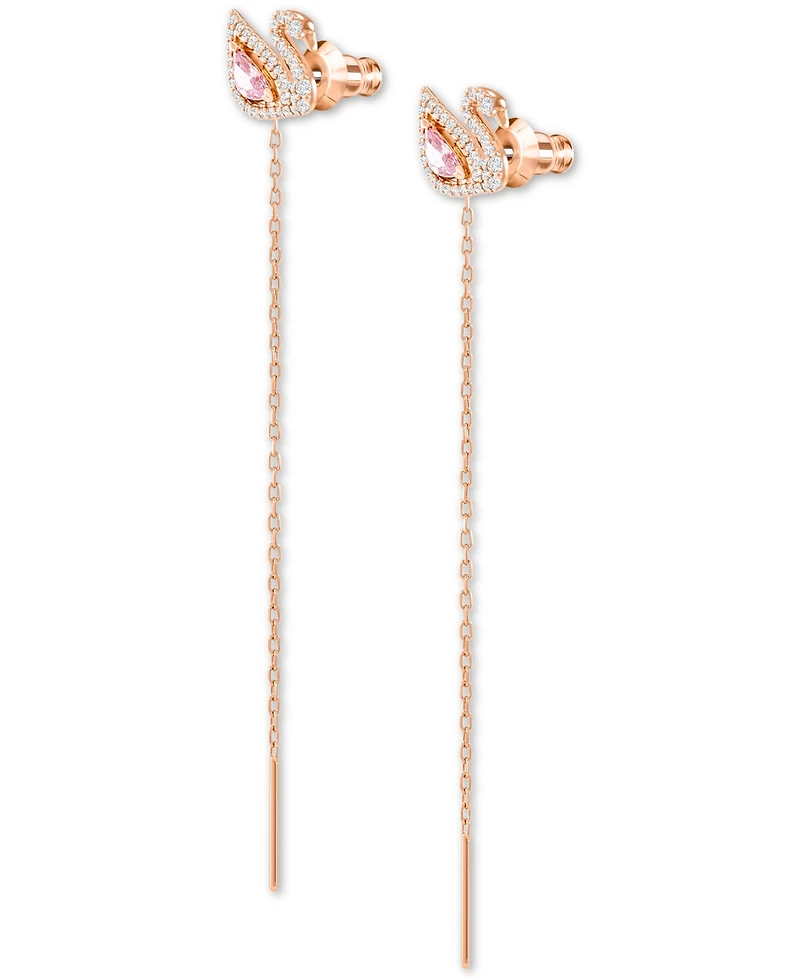 Swarovski Rose Gold-Tone Crystal Swan & Removable Chain Drop Earrings