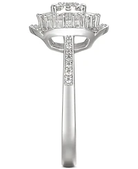 Cubic Zirconia Baguette Cluster Halo Ring Sterling Silver