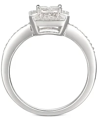 Cubic Zirconia Square Cluster Halo Ring Sterling Silver