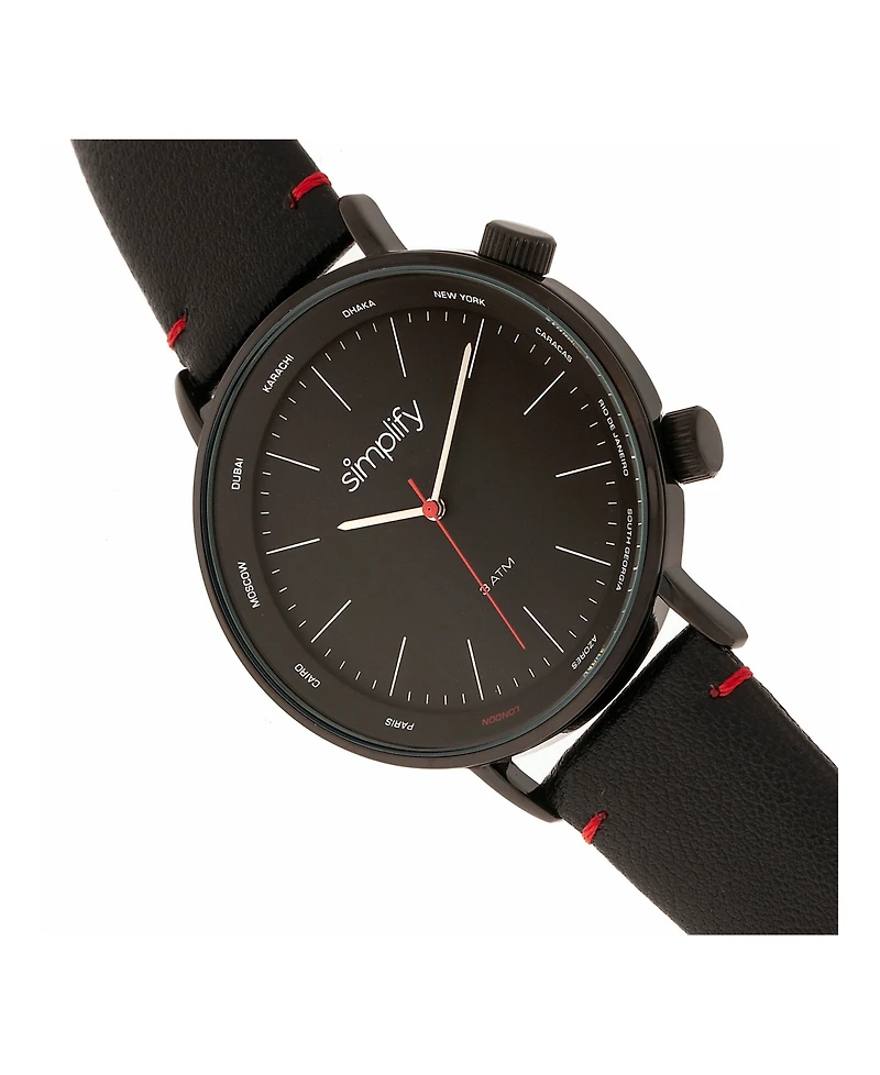 Simplify Quartz The 3300 Black Dial, Genuine Black Leather Watch 43mm