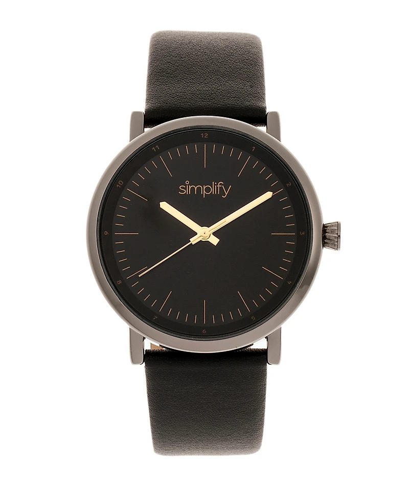 Simplify Quartz The 6200 Black Dial, Genuine Gunmetal Leather Watch 39mm