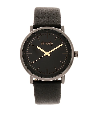 Simplify Quartz The 6200 Black Dial, Genuine Gunmetal Leather Watch 39mm