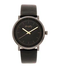 Simplify Quartz The 6200 Black Dial, Genuine Gunmetal Leather Watch 39mm