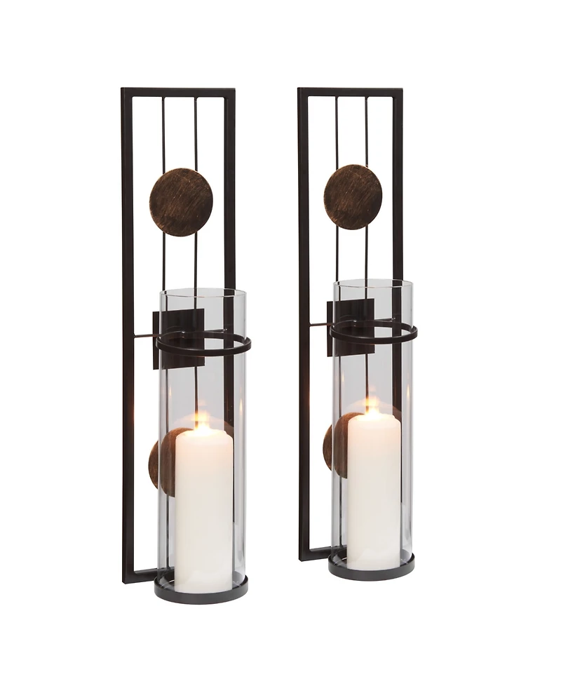 Danya B. 20" Decorative Metal Medallion Pillar Candle Sconces - Set of 2