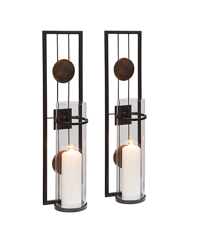 Danya B. 20" Decorative Metal Medallion Pillar Candle Sconces - Set of 2
