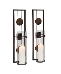 Danya B. 20" Decorative Metal Medallion Pillar Candle Sconces - Set of 2
