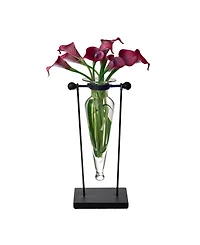 Danya B. Clear Amphora Vase on Swiveling Iron Stand with Finials and Hinge