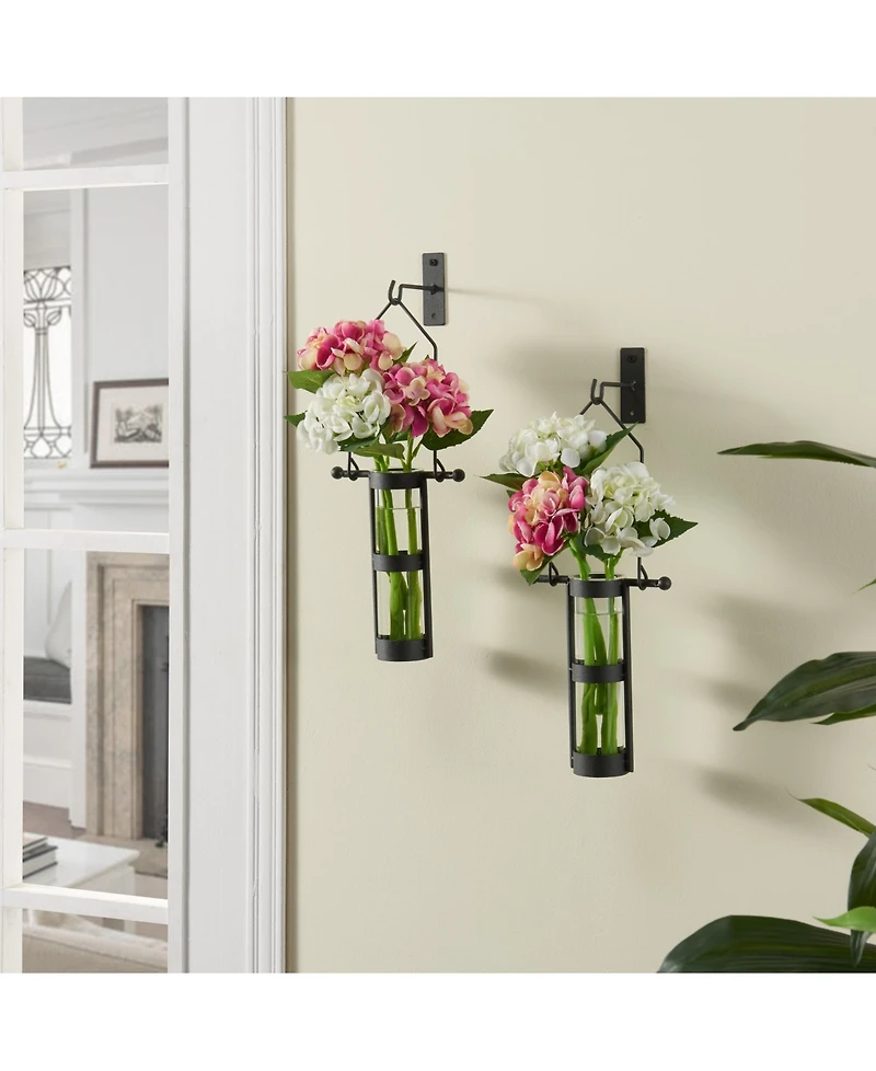 Danya B. Wall Mount Hanging Glass Cylinder Vase Set with Metal Cradle and Hook