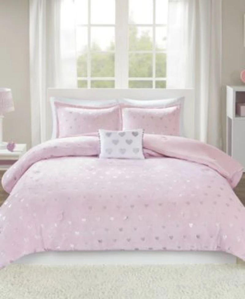Intelligent Design Rosalie Metallic Heart Comforter Sets