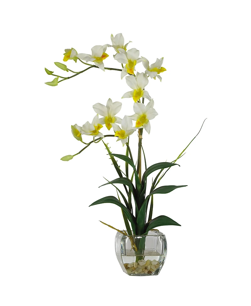 Nearly Natural Dendrobium with Glass Vase Silk Flower Arrangement