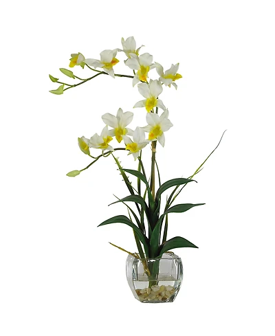Nearly Natural Dendrobium with Glass Vase Silk Flower Arrangement