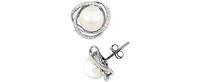 Honora Cultured Freshwater Pearl (7mm) & Diamond (1/8 ct. t.w.) Stud Earrings 14k Gold