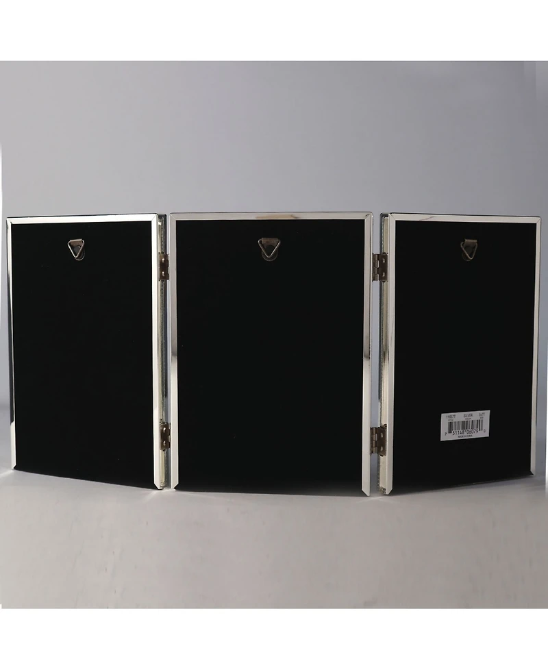 Lawrence Frames Polished Silver Plate Hinged Triple Picture Frame - Bead Border Design - 5" x 7"