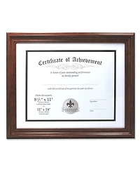 Lawrence Frames Dual Use Walnut 11" x 14" Certificate Picture Frame with Double Bevel Cut Matting For Document - 8.5" x 11"