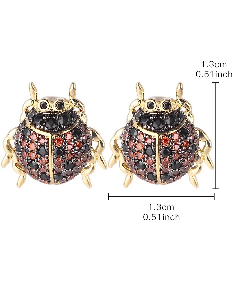 Noir Red/Black Cubic Zirconia Ladybug Stud Earring