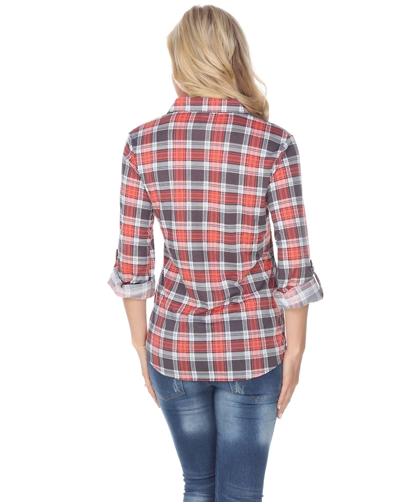 White Mark Women's Oakley Stretchy Plaid Top
