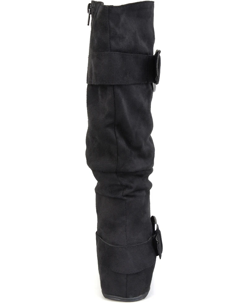 Journee Collection Women's Jester Wide Calf Rouched Buckle Mid Shaft Boots