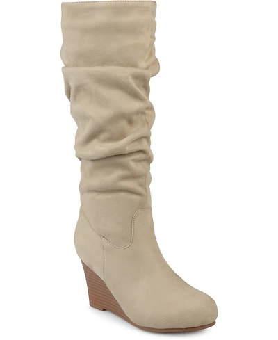 Journee Collection Women's Haze Wide Calf Rouched Knee High Wedge Boots