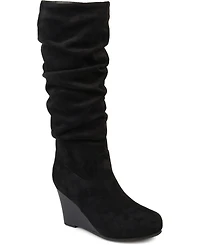 Journee Collection Women's Haze Wide Calf Rouched Knee High Wedge Boots