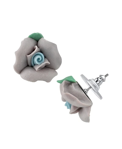 2028 Silver Tone Large Porcelain Rose Earrings