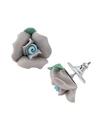 2028 Silver Tone Large Porcelain Rose Earrings