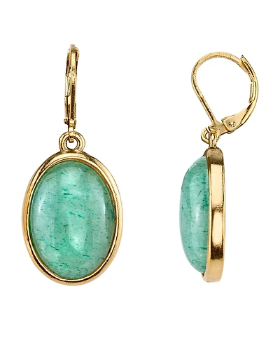 2028 14K Gold-Dipped Semi-Precious Aventurine Oval Drop Earrings