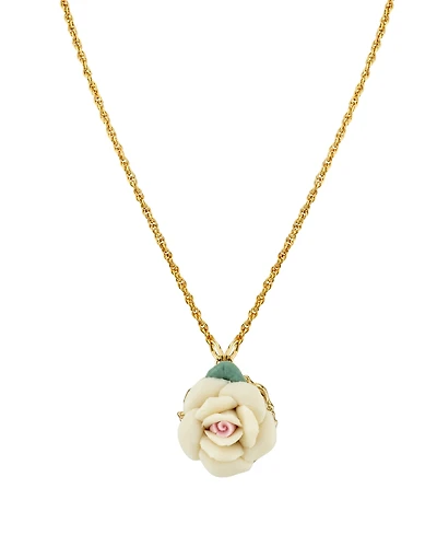 2028 Gold Tone Porcelain pendant Necklace 16" Adjustable