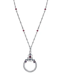 2028 Silver Tone Blue Purple Crystal Magnifying Glass Necklace 30"