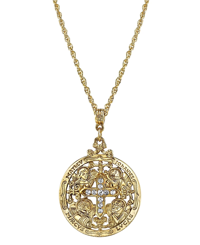 Symbols of Faith 14K Gold-Dipped Crystal Writers of The Good Word Pendant Necklace 24"