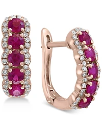 Effy Ruby (1-1/4 ct. t.w.) & Diamond (1/4 ct. t.w.) Hoop Earrings in 14k Rose Gold