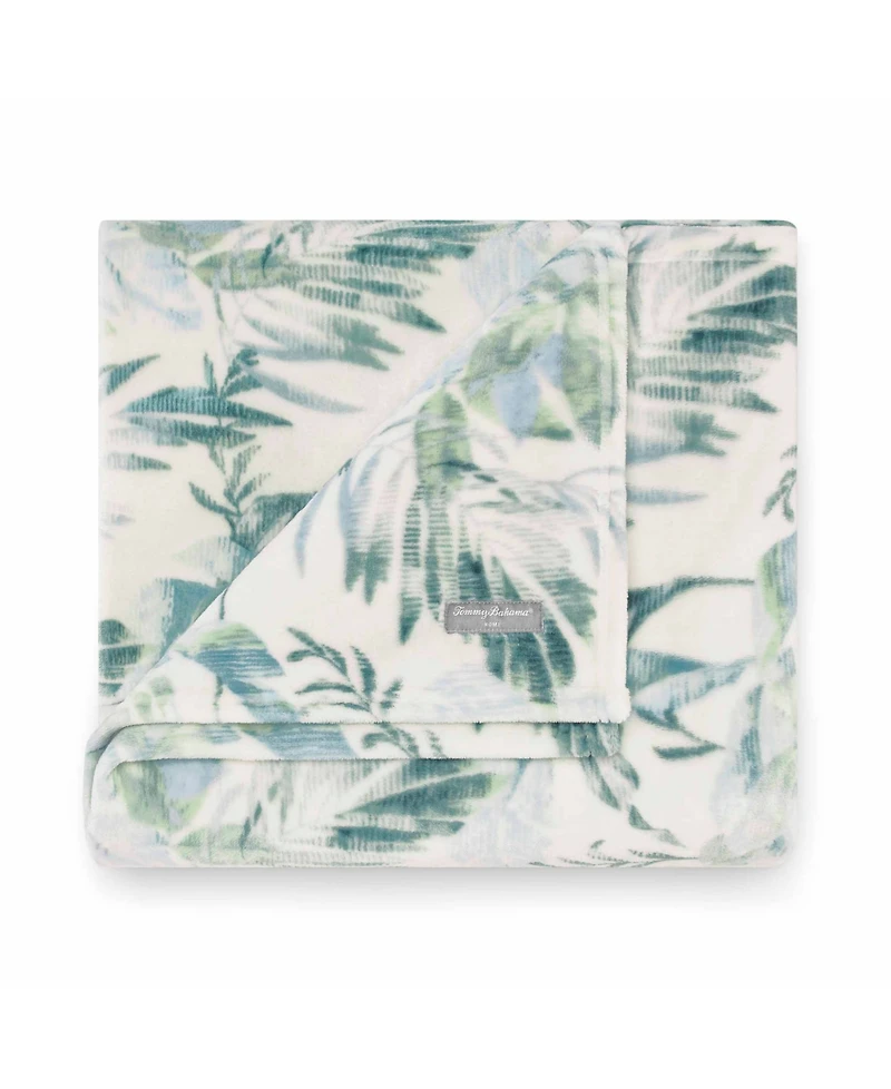 Tommy Bahama Home Wallpaper Leaves Castaway Ultra Soft Plush Throw, 50" x 70"